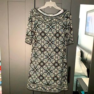 Max Studio - Cream Black and Teal Design Dress XL